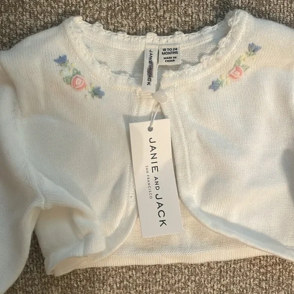 Janie and Jack White Cropped Bloom Cardigan (0-3M, 3-6M) - Picture 2 of 4